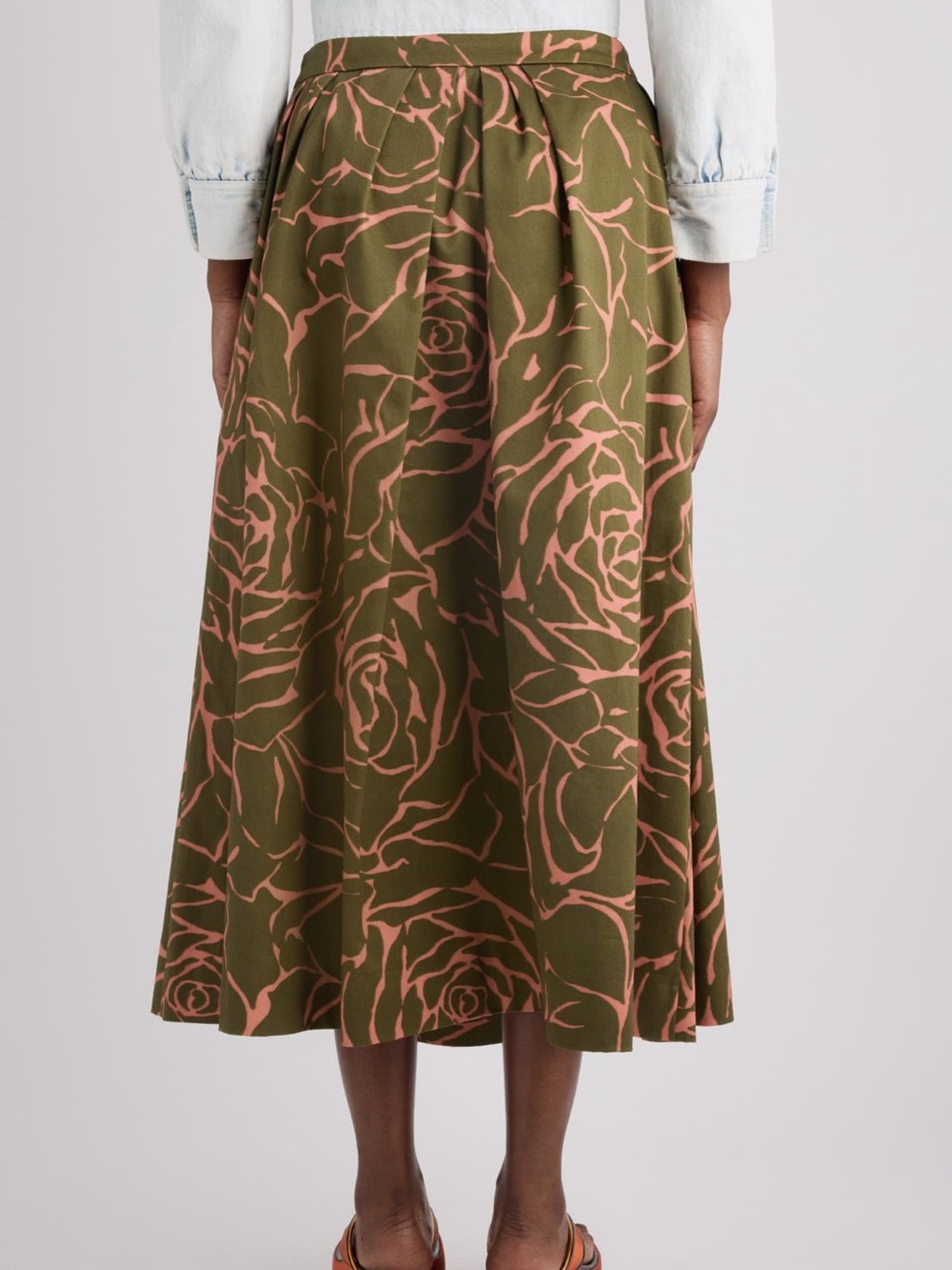 Dries Van Noten Olive and Pink Floral Midi Skirt - Picture 2 of 5